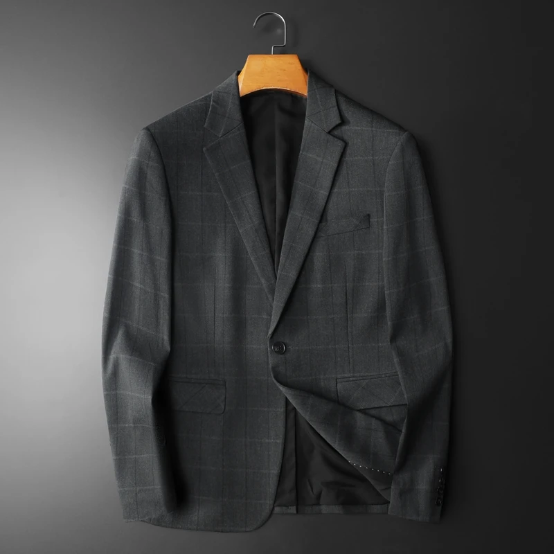 

Single Button Plaid Slim Fit Blazers For Men Long Sleeved Fashion Four Seasons Quality Suits Easy Care Gentleman Terno Masculino