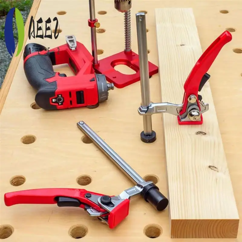 

AEE2-2Pcs Desktop Dog Hole Fixing Clamp, Adjustable Steel Table Clamp For Woodworking Workbench Fixing Ratchet F Clamp