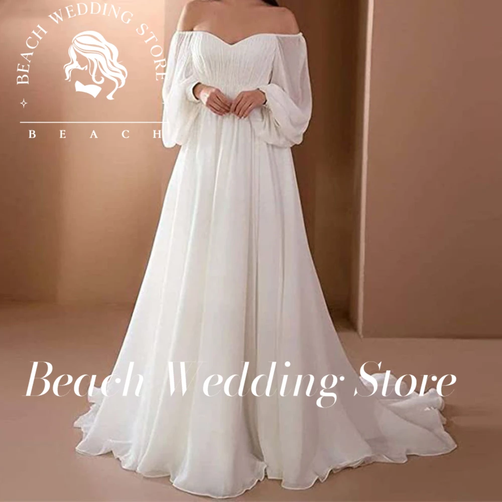 

Beach Customized Strapless Wedding Dress Puff Sleeves Backless Chiffon Bridal Gowns Robe De Mariee Court Train For Elegant Women