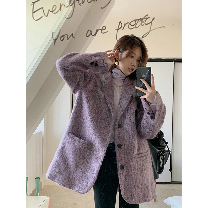 Cappotto di lana MEXZT donna blazer monopetto coreano Vintage elegante soprabito di lana Streetwear giacche oversize capispalla Casual