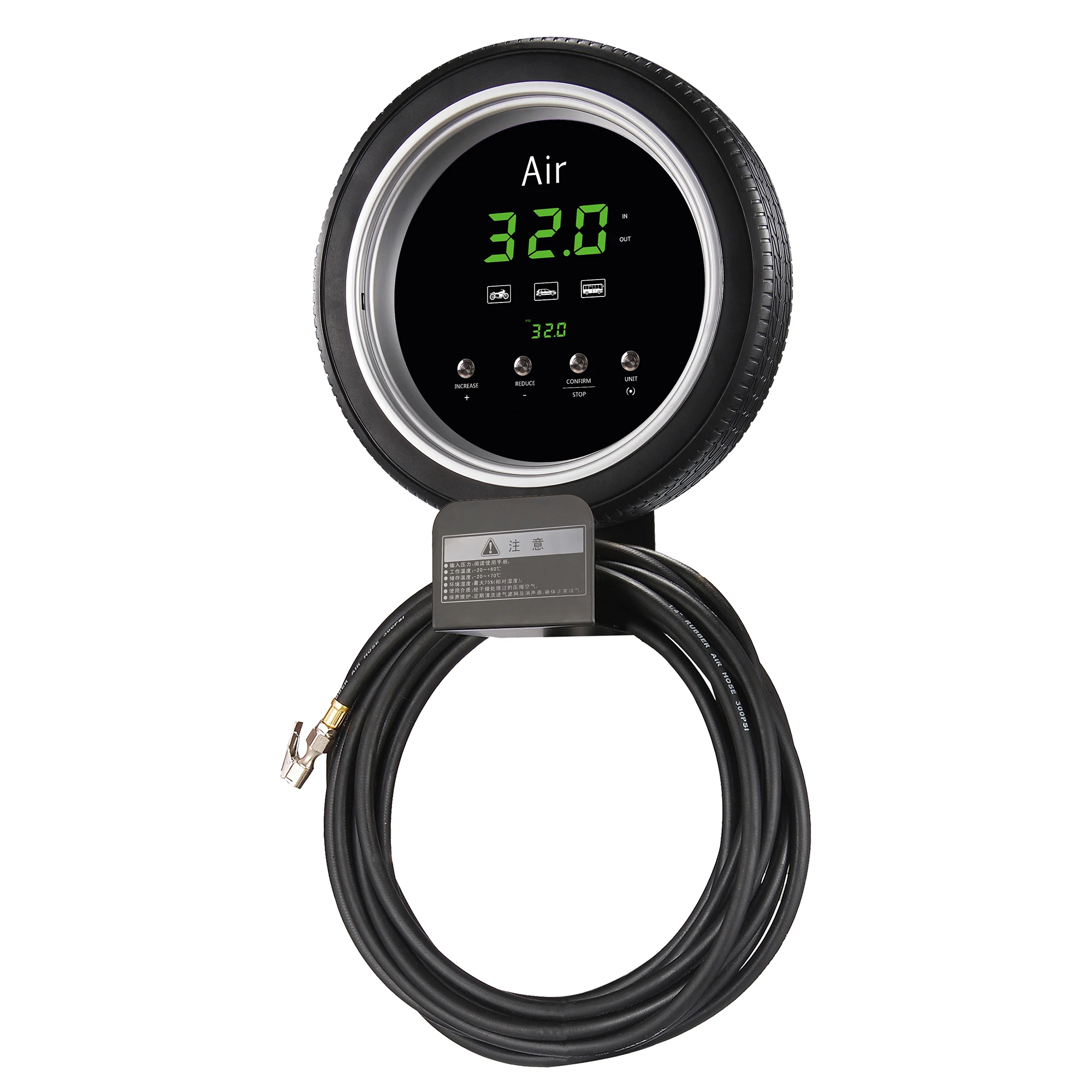 Electric Auto Truck Tire Inflator Wall-Mounted Automatic Tyre Pumping Machine Tire Pressure Monitor LED Digital Display Metal