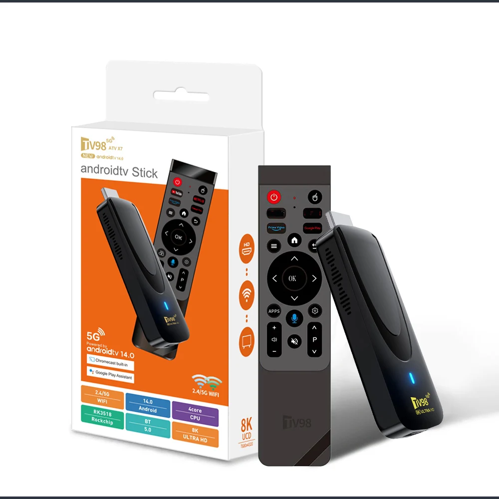 

TV Stick Rockchip RK3518 Quad Core TV98 Smart Android 14.0 Dual WiFi 4G 5G BT5.0 HD 4K 8K OTA Voice Control 8GB 128GB iptv
