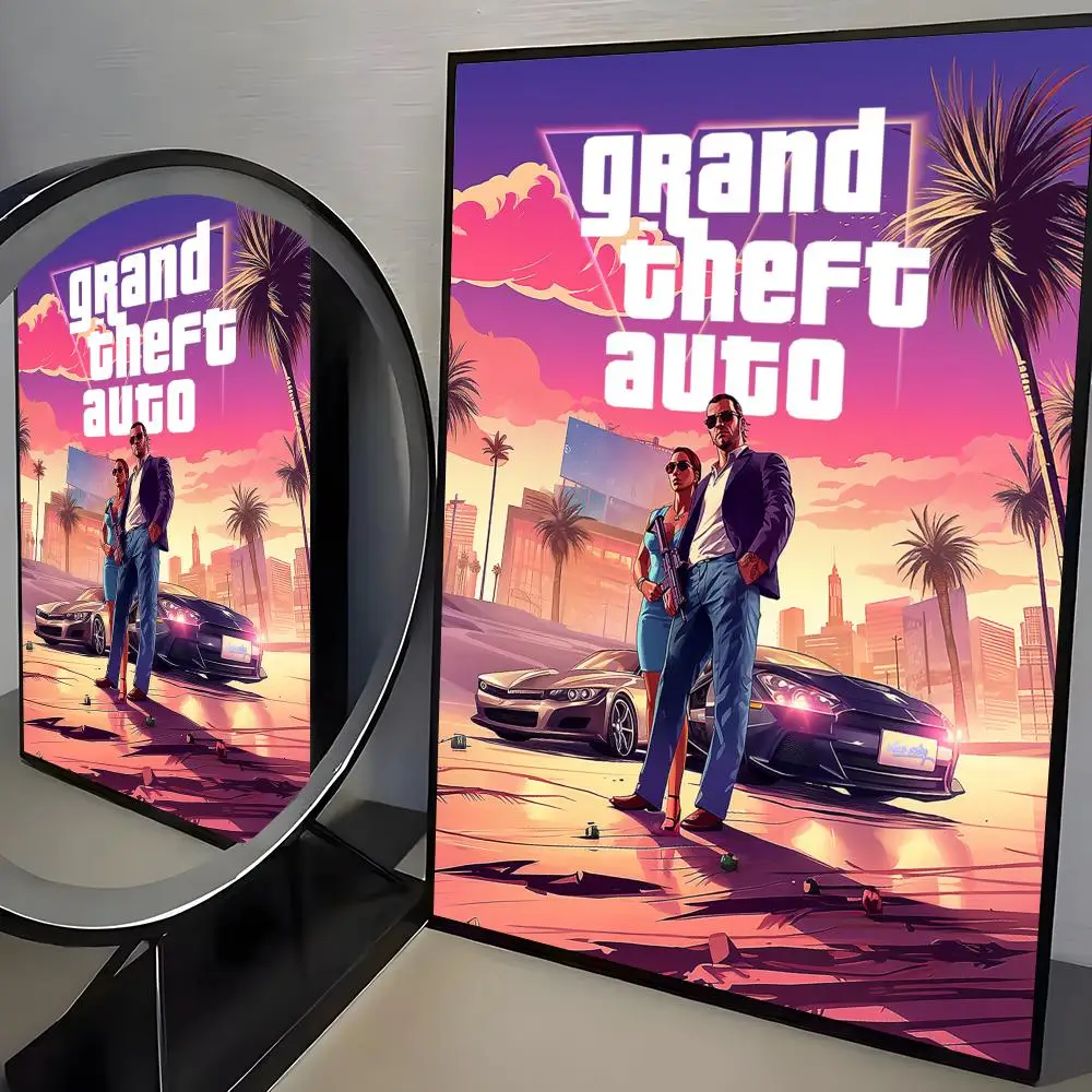 Heißes Spiel G-Gta 6 Poster Rahmenloses Poster Selbstklebende Kunst Wasserdichter Papieraufkleber Kaffeehaus Bar Zimmer Wanddekoration – Detail 16
