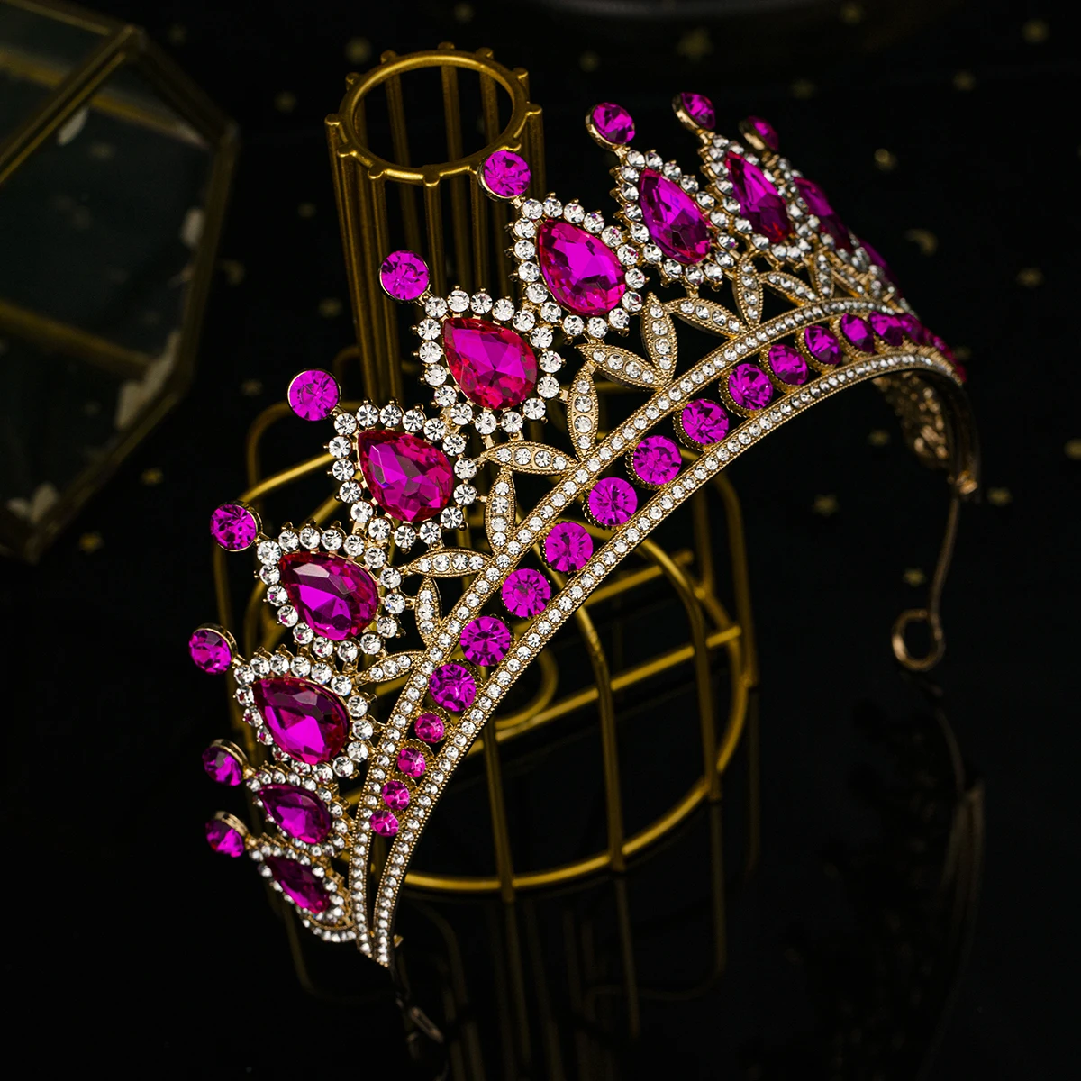 الوردي الأميرة على غرار تاج كلاسيكي Waterdrop الغلاف الجوي كريستال العصابات الشعر المرأة هيربيسي الزفاف إكسسوارات الشعر مجوهرات