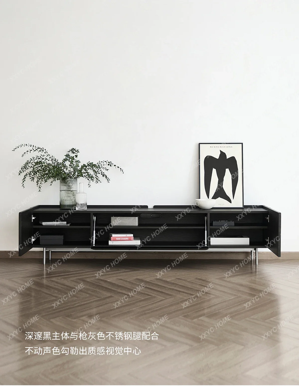 

LSolid Wood TV Cabinet Living Room Black Ash Wood Storage Cabinet Vintage Home Floor Drawer Cabinet