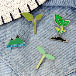 Green Cartoon Plant Seedling Leaf Enamel Pin Metal Leaves Plants Mountain Pins Brooches Women Men Badges Jewelry Friends Gifts