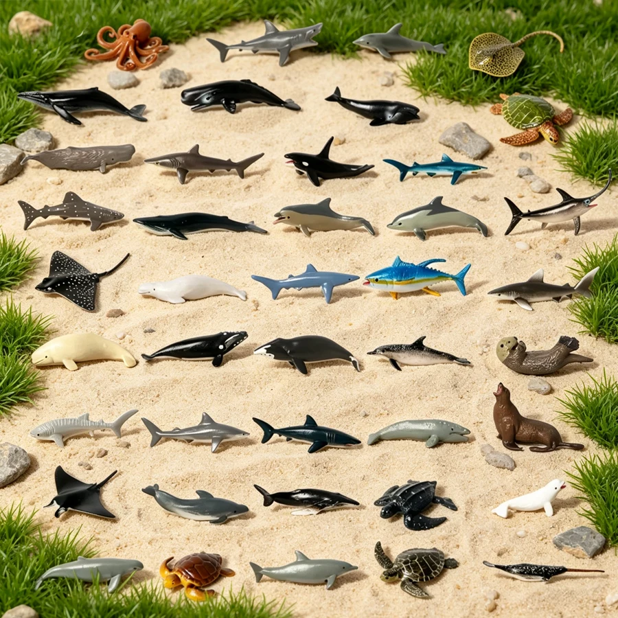Realistische Mini Meerestierfiguren Delphin Haie Wale Oktopus Schildkröte Stingray Ozean Tiere Figur Kuchen Topper Kinderspielzeug Geschenk