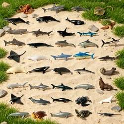 Realistic Mini Sea Animal Figures Dolphin Sharks Whales Octopus Turtle  Stingray Ocean Animals Figurine Cake Topper Kid Toy Gift