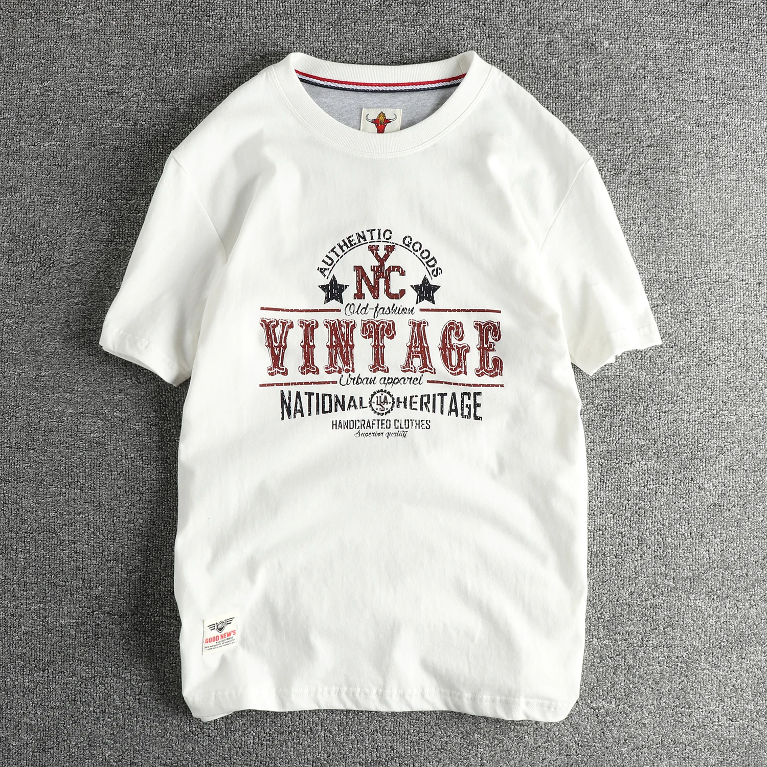 Summer personality vintage letters short sleeve T-shirt men pure cotton wash wool American niche trend youth half sleeve tee