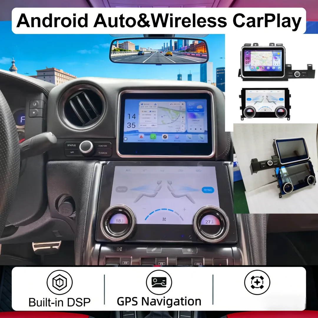 Joh RHD Car Radio Navigation GPS For Nissan GT-R GTR R35 2007-2015 Android13 Autoradio Wireless Carplay Multimedia Unit AC Panel
