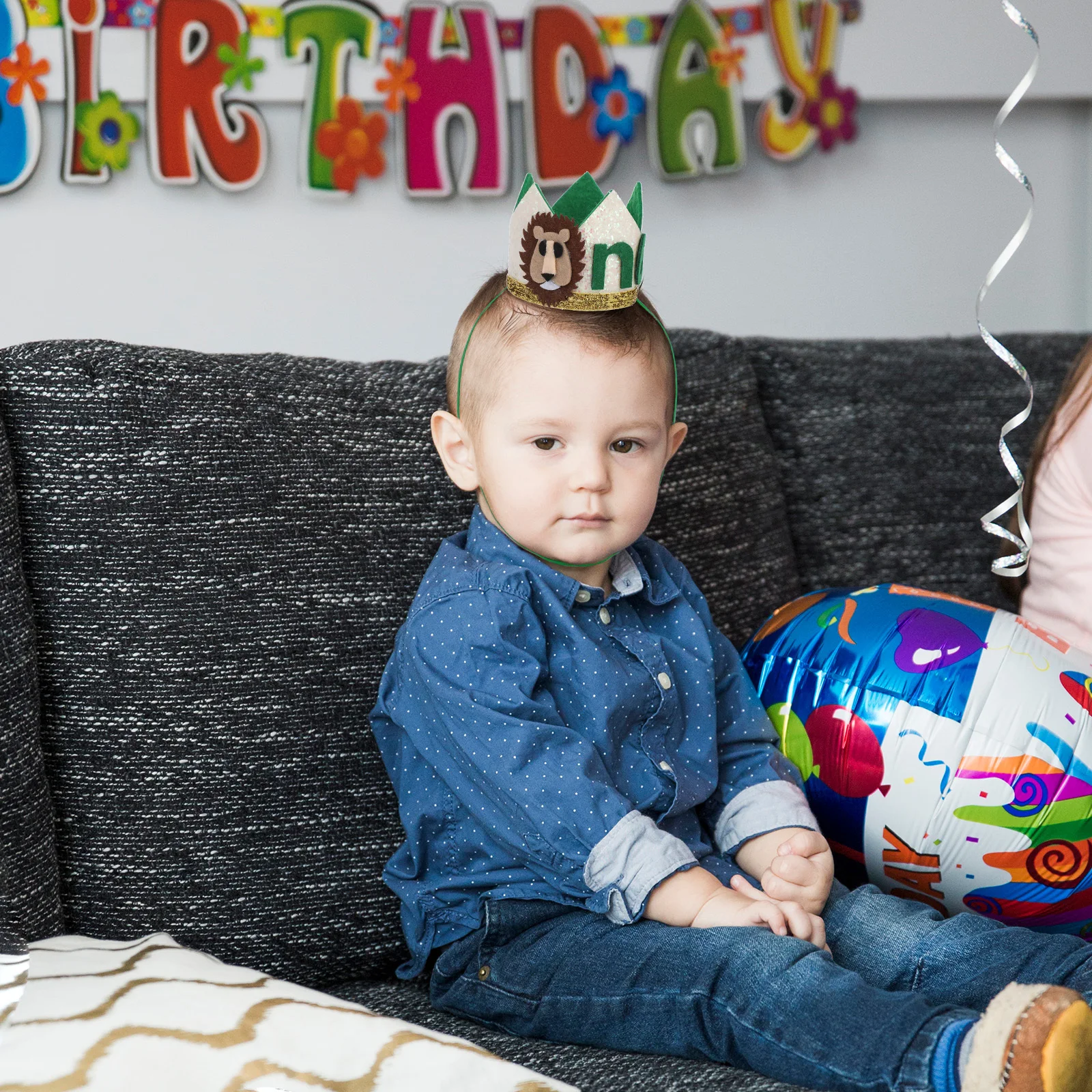 

Корона на день рождения с изображением льва, детская шляпа на первый день рождения, тема джунглей, эластичный ремень, украшение для вечеринки для малышей, реквизит для фотобудки