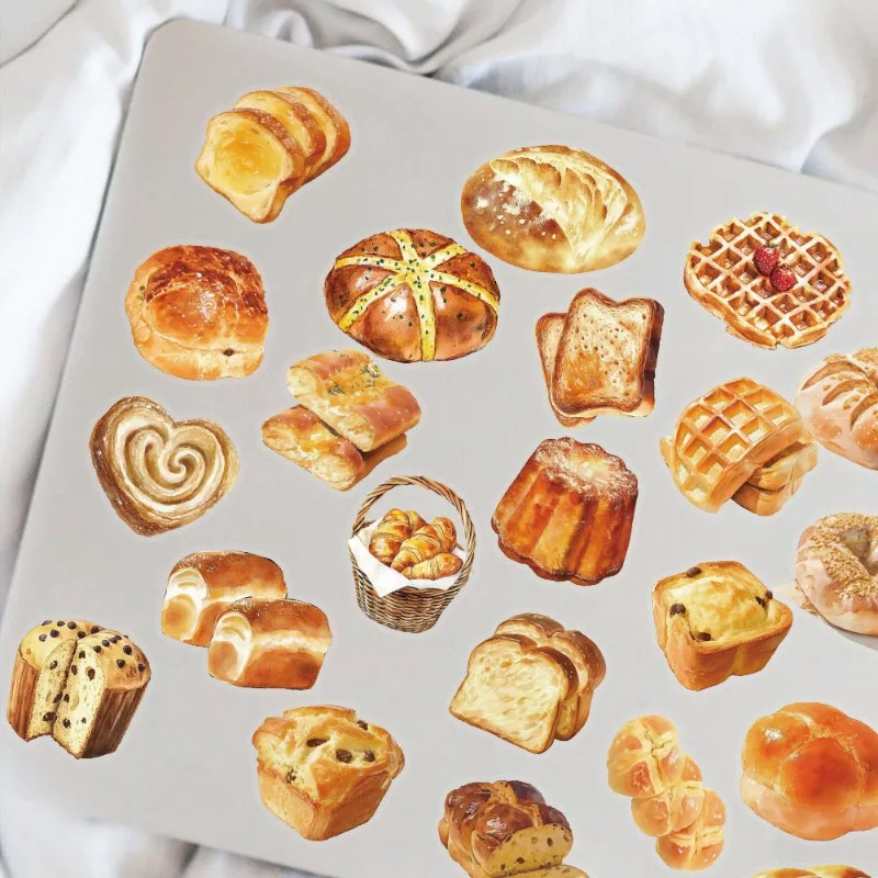 50Pcs Transparent Cartoon Bread Baking Stickers Waterproof PET Journal Decor Stickers For Guitar Notebook DIY Crafts