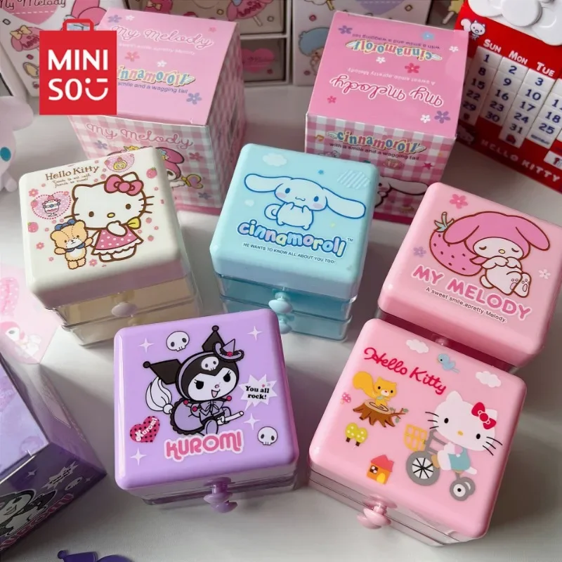 New Japanese Cartoon Printed Acrylic Cute Drawer Style Mini Storage Box Double-layer Kuromi Cinnamoroll Hello Kitty Jewelry Girl