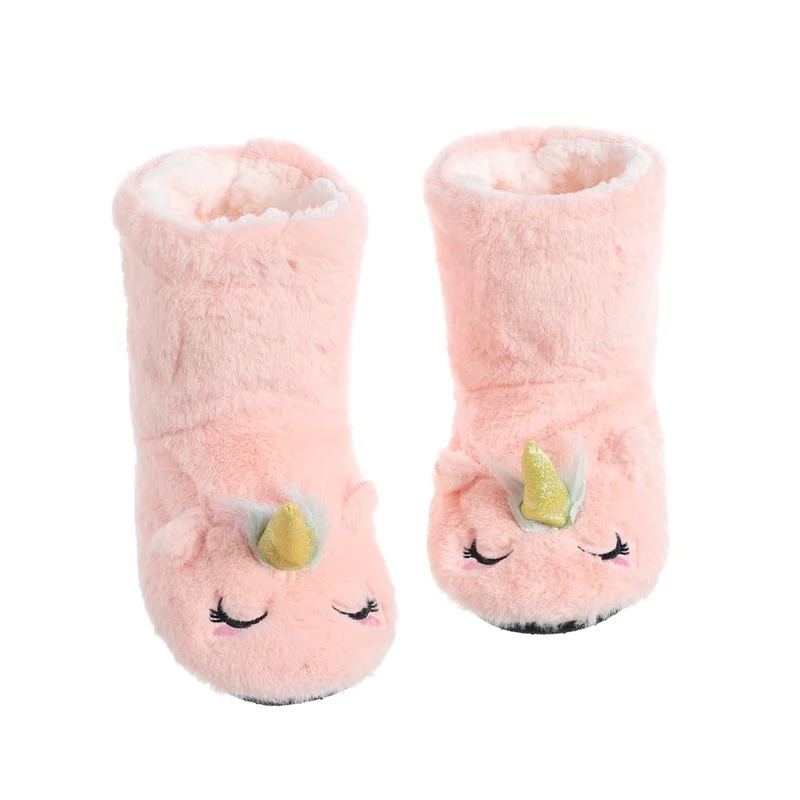 Unicorn House Slipper Women Winter Fur Contton Cartoon Kawaii Cute funny Plush Non Skid Grip Indoor Home Female Shoe Fuzzy Boots