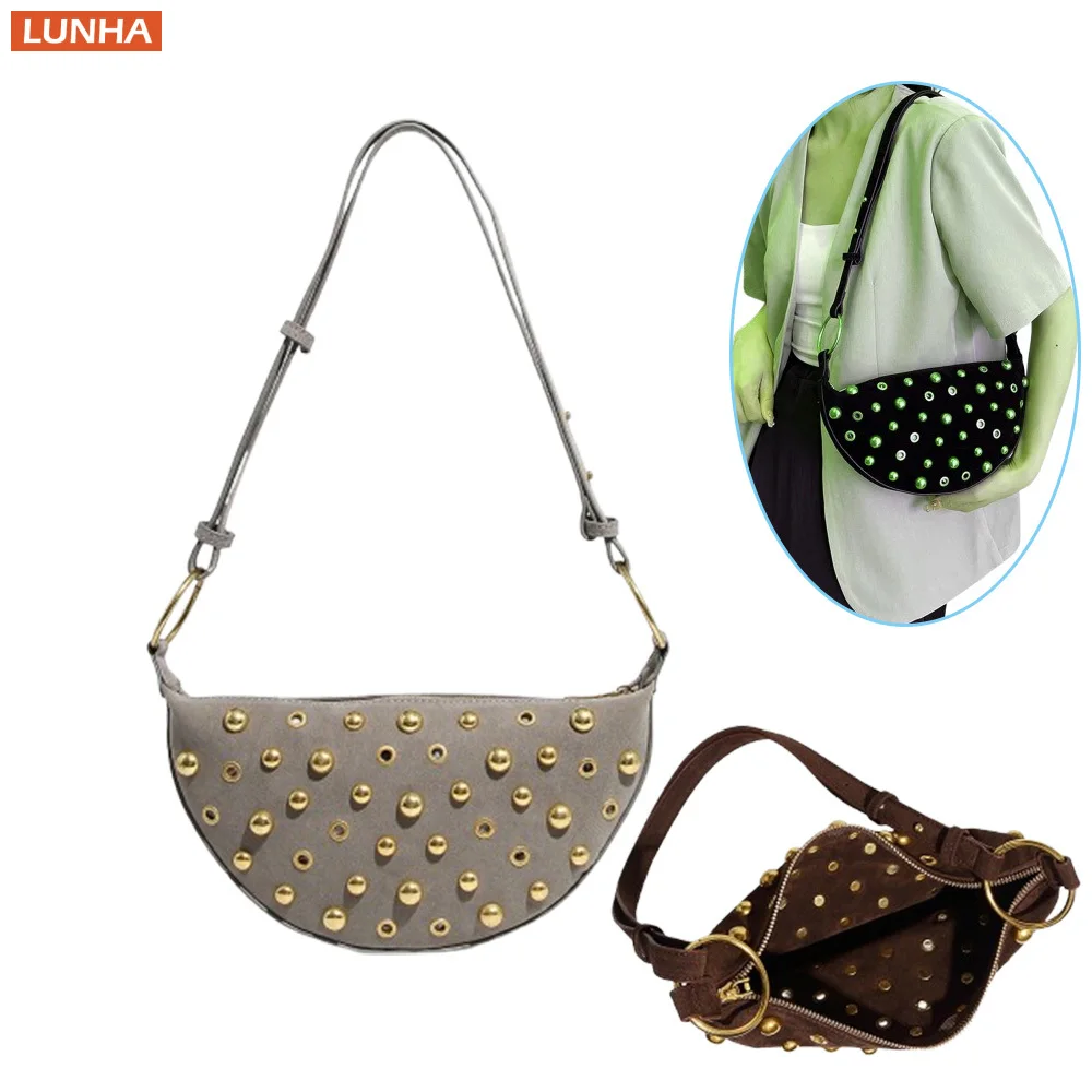 

Женская роскошная дизайнерская сумка из искусственной кожи с седлом через плечо, сумка в стиле панк с заклепками в горошек для женщин, повседневная уличная мода