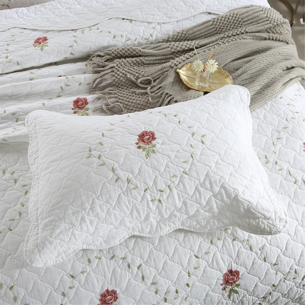 3 stks katoenen sprei op het bed dubbele spreien en dekbedden rose Geborduurde Matras topper euro Paar bed quilt set