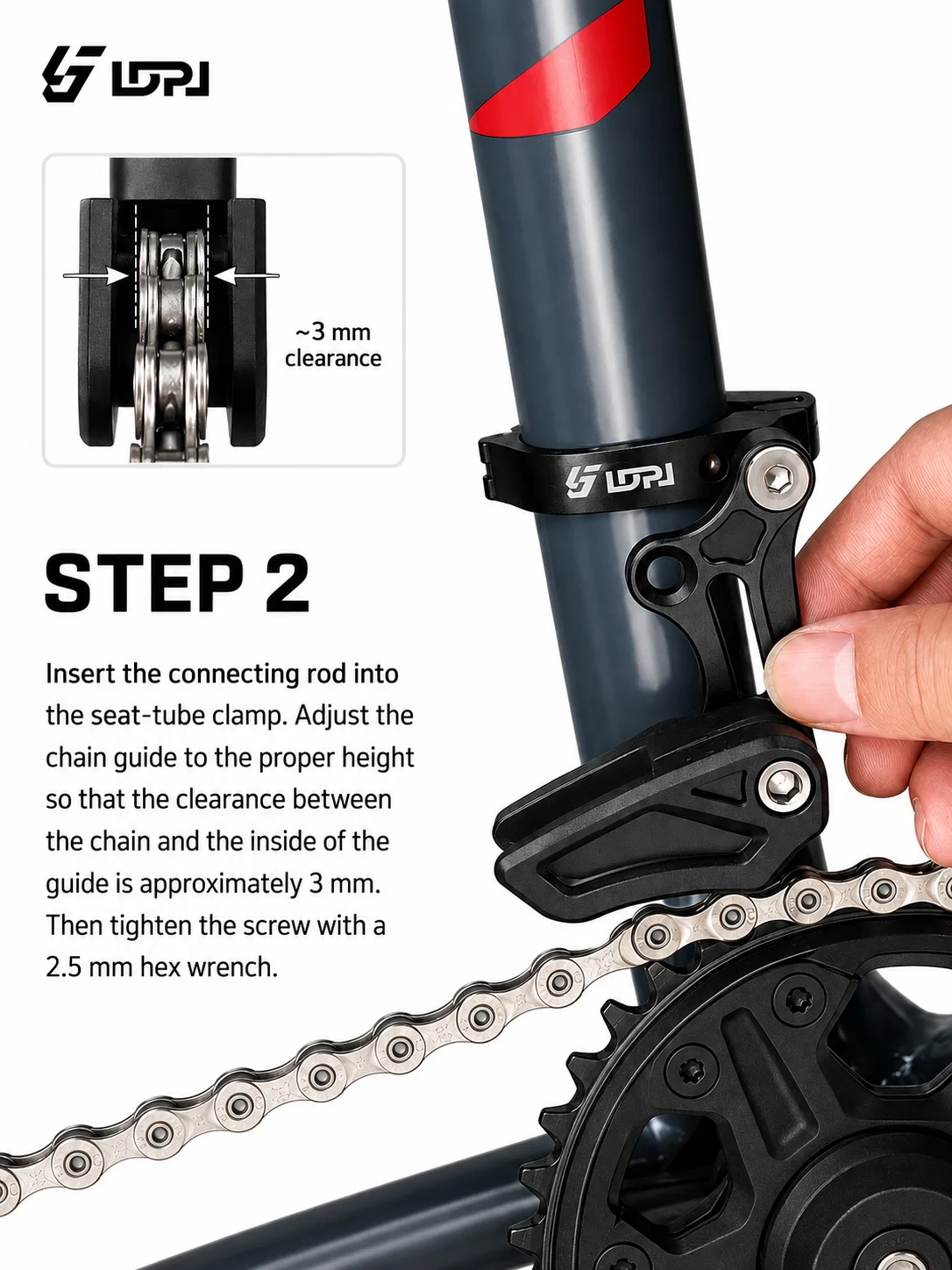 LDPJ Mountainbike-Kettenstabilisator für Einzelkettenrad/Positiv- und Negativgetriebe-Kettenstabilisator/Anti-Ausfall-Kettenstabilisator, extra verstellbar – Detail 4