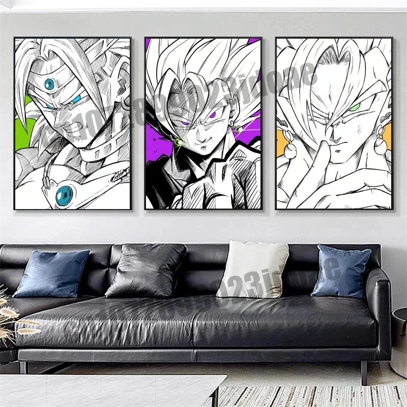 

Anime Dragon Ball Goku Vegeta Super Saiyan Black and White Sketch Style Watercolor Canvas Drawing Line Drawing Poster Best Gift