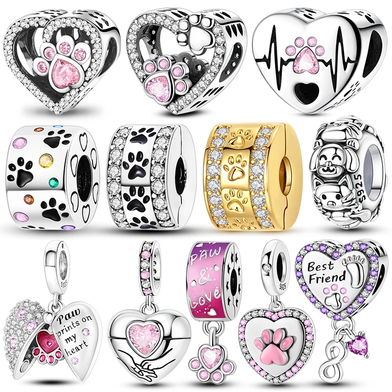 Hot Sale Pet Paw Charm Beads Dog Cat Heart Best Friend Pendant Charms Fits 3mm Bracelet Necklace For Women Luxury DIY Jewelry