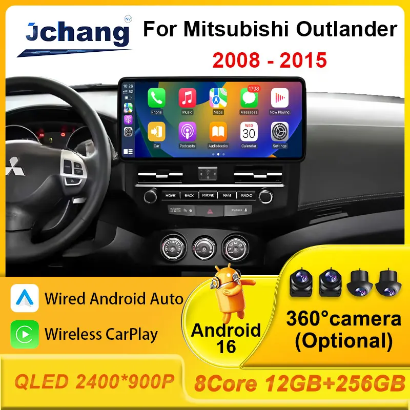Radio para Auto para Mitsubishi Outlander 2008-2015, Estéreo CarPlay, WiFi, 4G, Video, BT, Reproductor Multimedia de Audio, Accesorios Android Auto