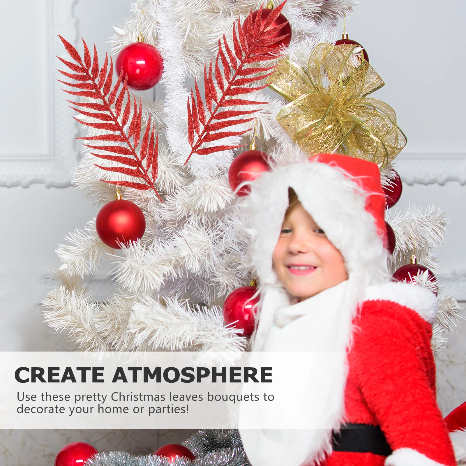 

5Pcs Artificial Leaves Decor Sparkling Sequin Flannel Branches for Christmas Holiday Party Wedding Table Centerpiece