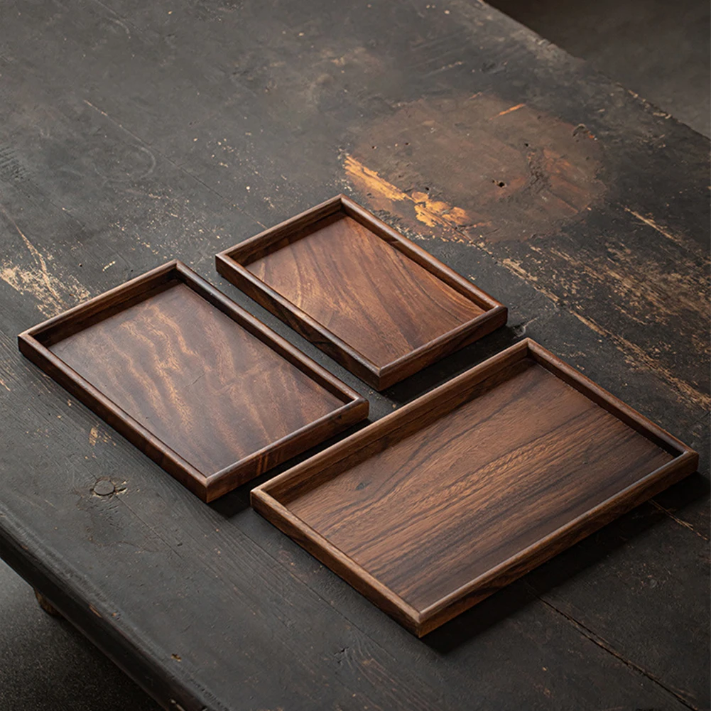 Elegant Wooden Rectangular Tea Tray Solid Wood Tray Tea Cup Trays Stand Tray Wooden Hotel Dinner Plate Storage Tray Tableware