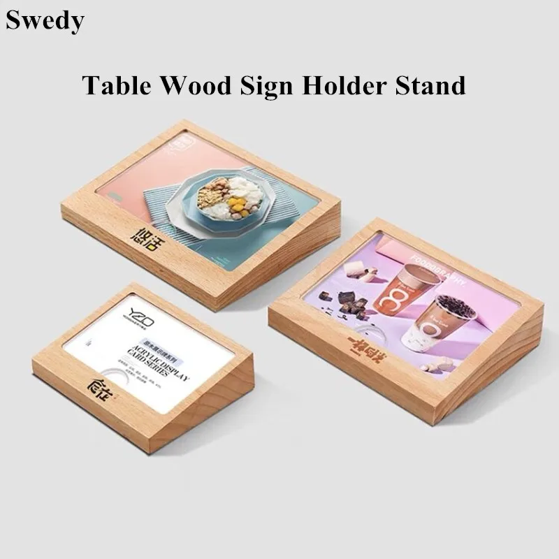 A6 100x150mm Slant Wood Acrylic Sign Holder Display Stand Restaurant Menu Paper Poster Frame Table Price Label Card Tags