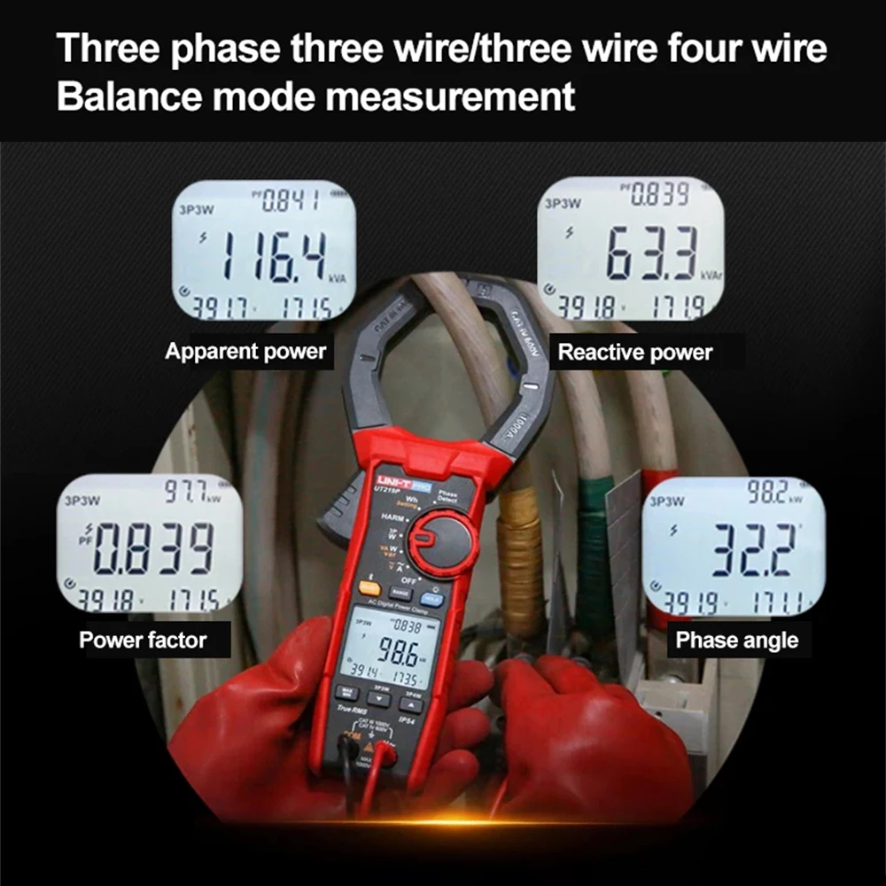 UNI-T UT219P التوافقي السلطة المشبك متر 3 المرحلة المهنية نشط واضح رد الفعل عامل الطاقة متر كماشة المتعدد