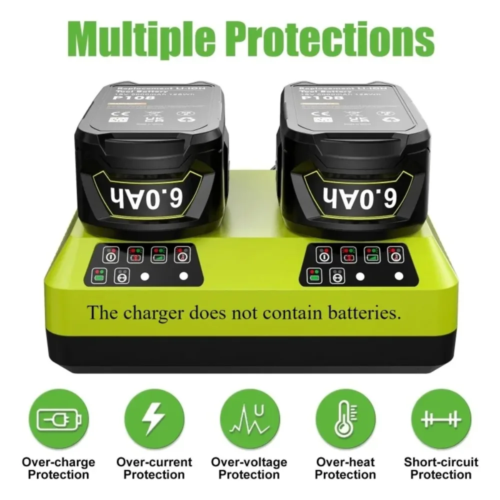 3A Fast Charging Multiport Ports Replacement Charger Charger Compatible with 18V Li-ion Ni-CD Ni-Mh Battery P100 P102 P103 P105