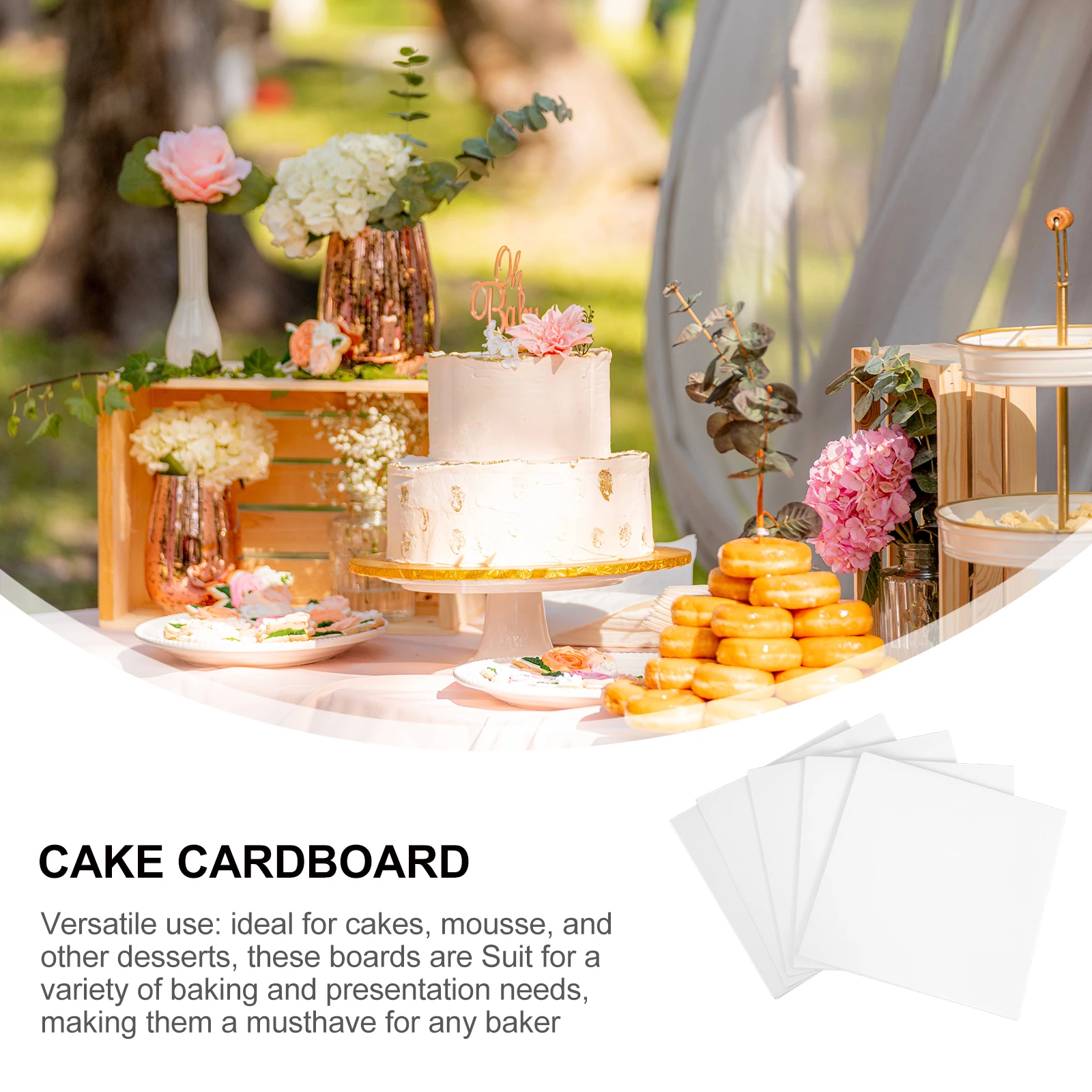 

10pcs White Thickened Paper Base Cake Rounds for Square Cakes Desserts Cake Cardboard Baking Stable Transport Safe