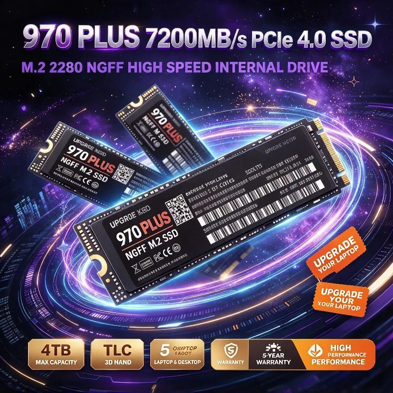 970 PLUS M.2 NGFF SSD TLC 3D NAND 2280 Internal Solid State Drive 500GB‑4TB 7200MB/s For PS5 Gaming Desktop Laptop PC Storage