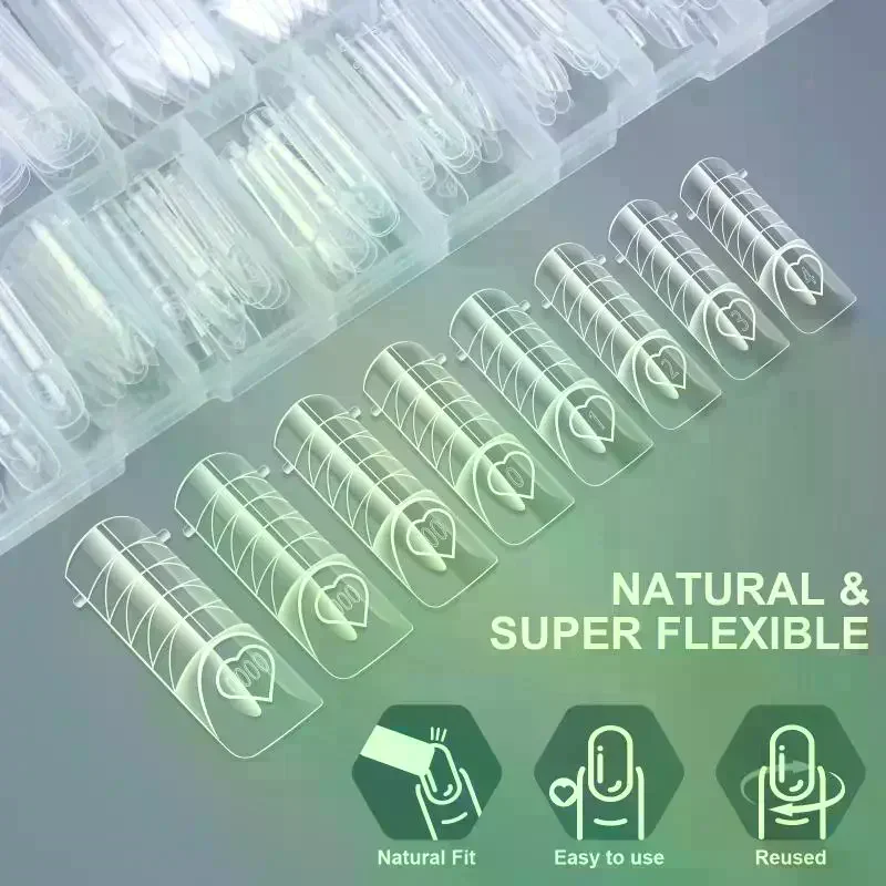 150pcs Clear Dual Nail Forms Kit With Pre Printed Guides Multiple Sizes For Home DIY Nail Art Salon Use