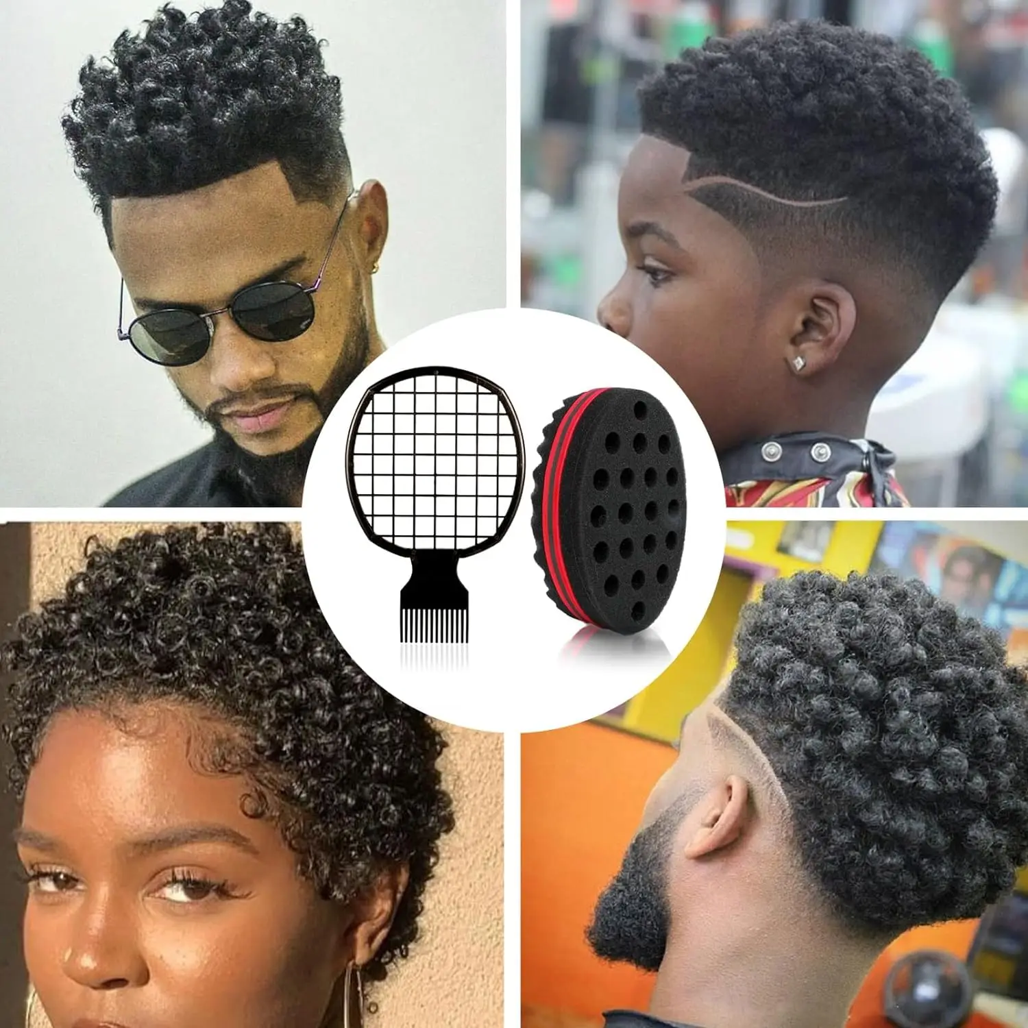 2pcs Afro Twist hair comb sponge for men and women\'s curly hair sponge brush for hairdressers and personal curly hair styling