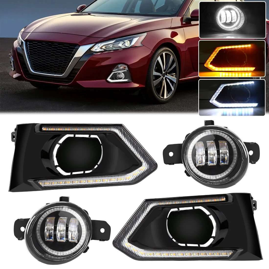 

For Nissan Altima 2019-2020 LED Daytime Running Lights White and Yellow DRL Daylight LED DRL White or Bule Fog Light LED Foglamp