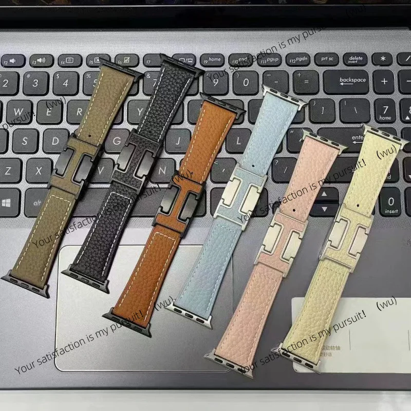 Applicable to Apple appleiwatchs109887ultra lychee pattern leather buckle magnetic watch strap