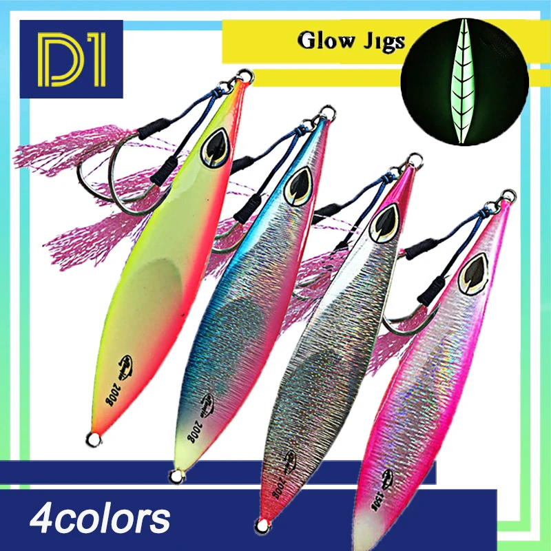 

D1 Strong Glow Jig Lure 80g 100g 150g Deep Sea Slow Shake Hard Metal Bait UV Luminous Trolling Fishing Tackle