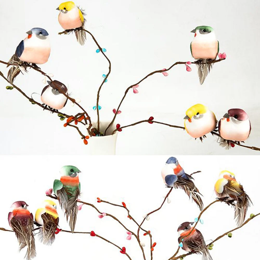 6PCS Artificial Feather Bird Fake Birds Christmas Decoration Foam Animal Wedding Home Garden Ornament Gift Craft Bird Model