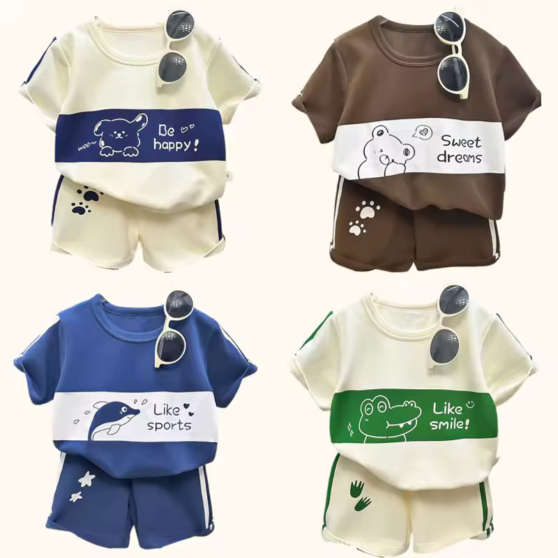 Children's Sets mother Kids Clothes Boys Girl T-shirt Shorts 2PCS  Short sleeve Baby Children Clothing Toddler Suit Suit Striped - Image 5