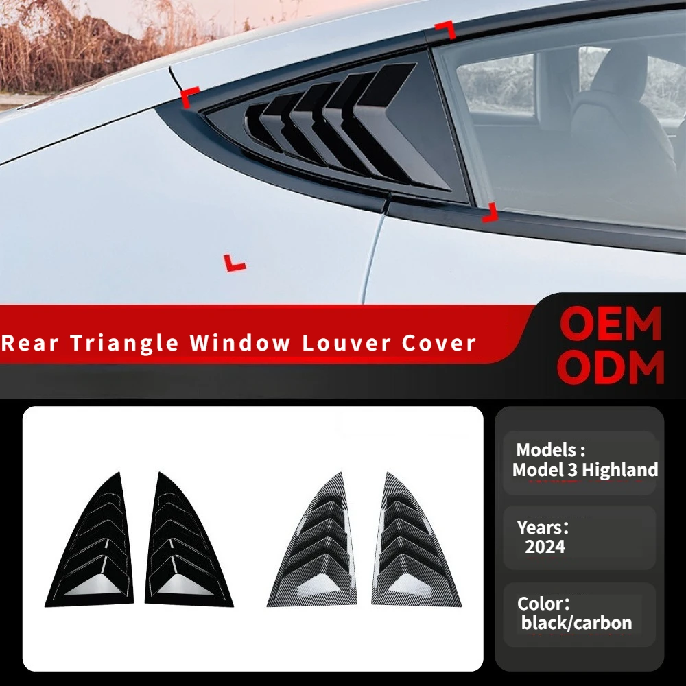 2PCS Side Window Louver Cover Sport Style for Tesla Model 3 Highland 2026-2024 Rear Window Spoiler Shutter Cover Auto Parts