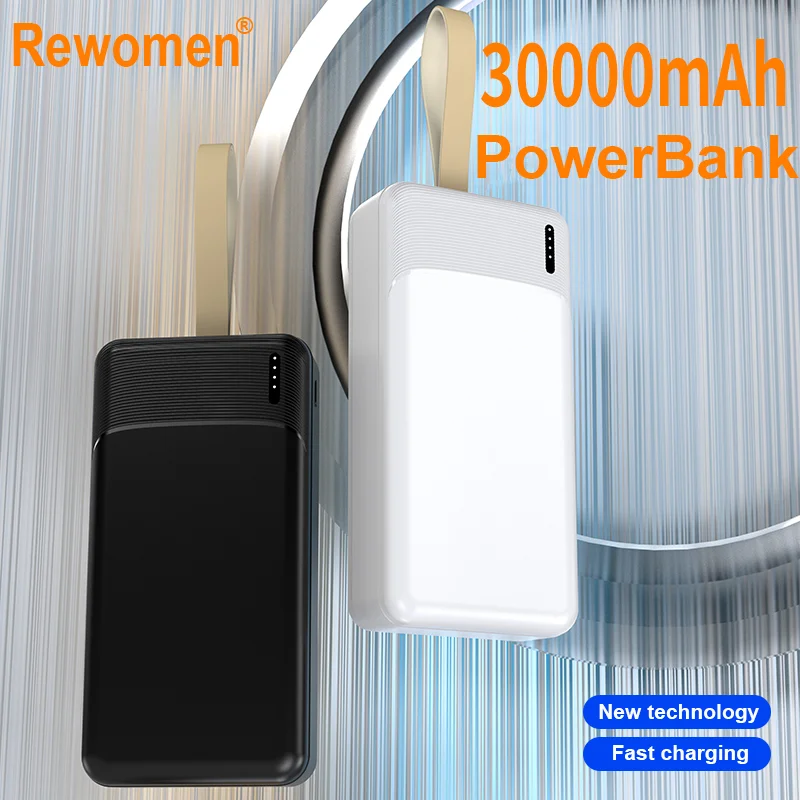 

30000mAh PowerBank Battery Bank Fast Charge Dual USB Outputs USB-C Long-Lasting Battery Leather Handle For iPhone Android Phone