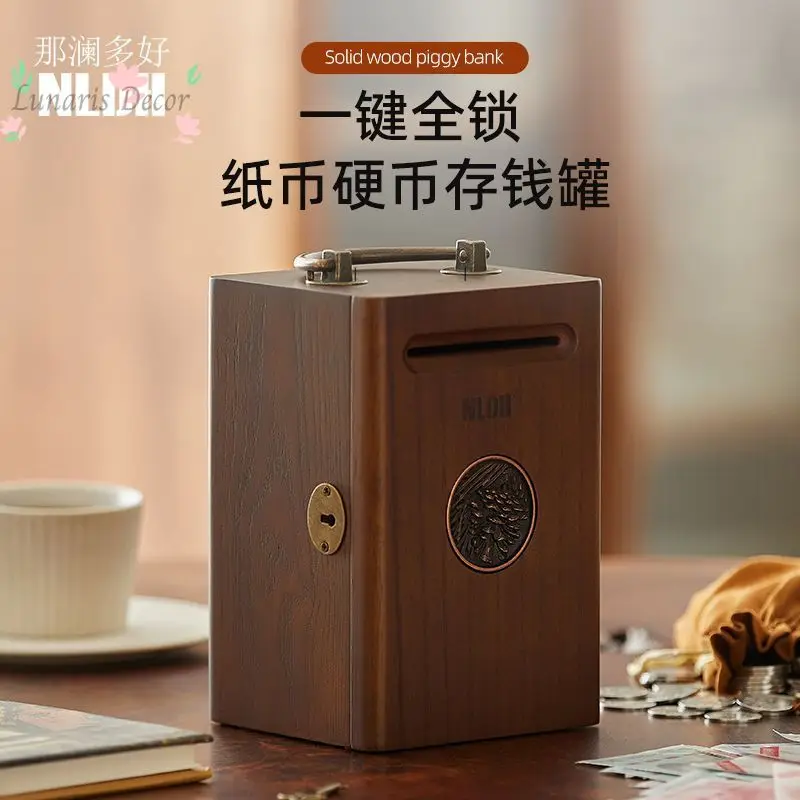 High-value piggy bank Solid wood banknotes Coin dual-purpose piggy bank New Year's lucky money storage tank
