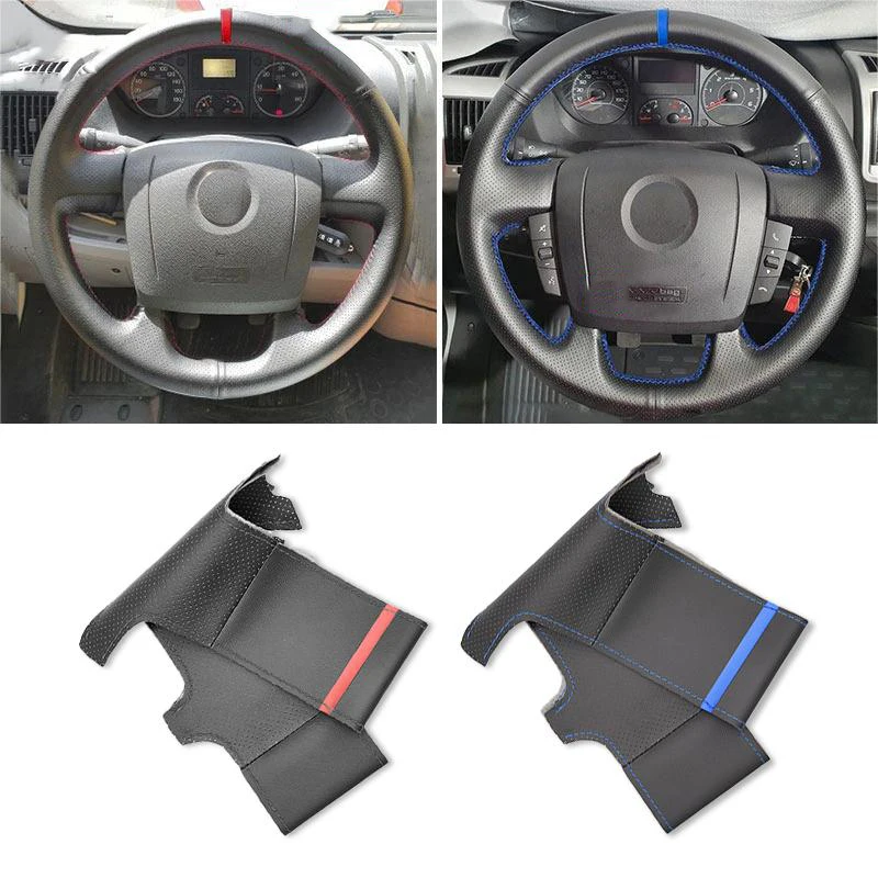 For Fiat Ducato 2006-2019 Ram ProMaster 2017-2020 Peugeot Boxer Citroen Jumper 2006-2019 Car Steering Wheel Cover Leather Trim