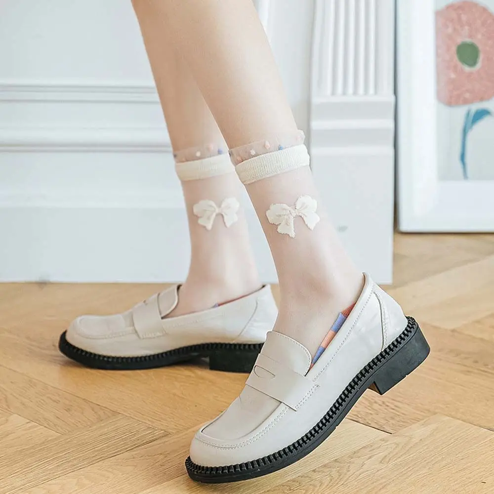 

Ultra-thin Lattice Crystal Silk Socks Mesh Bow Spring Summer Women's Socks Glass Silk Socks Middle Tube Socks Cotton Hosiery