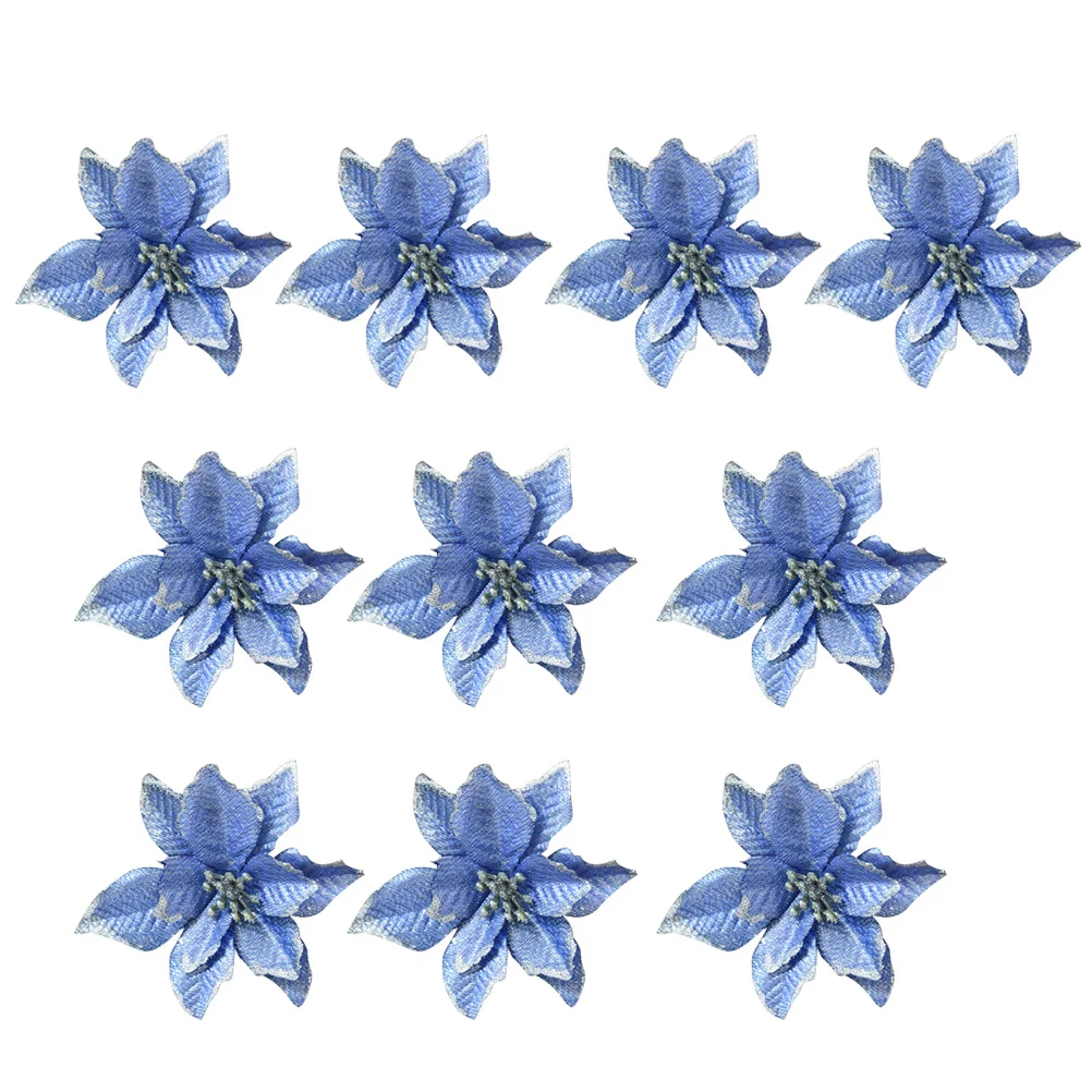 

10Pcs Blue Glitter Artificial Christmas Flowers for Tree Table Decorations Wreath Holiday Party Decor Glitter Fake Flower