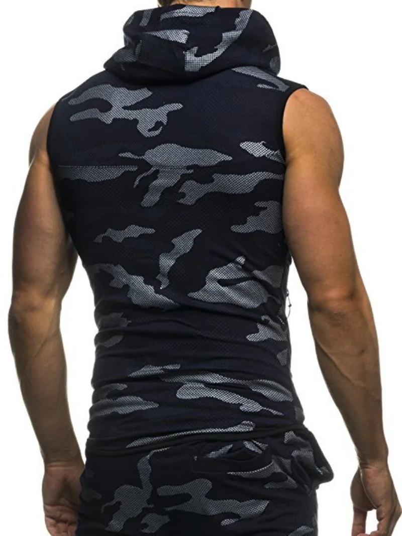 2023 New Men Bodybuilding Tank Tops Sleeveless Hoodies Man Casual Camouflage Hooded Vest Male Camo Clothing