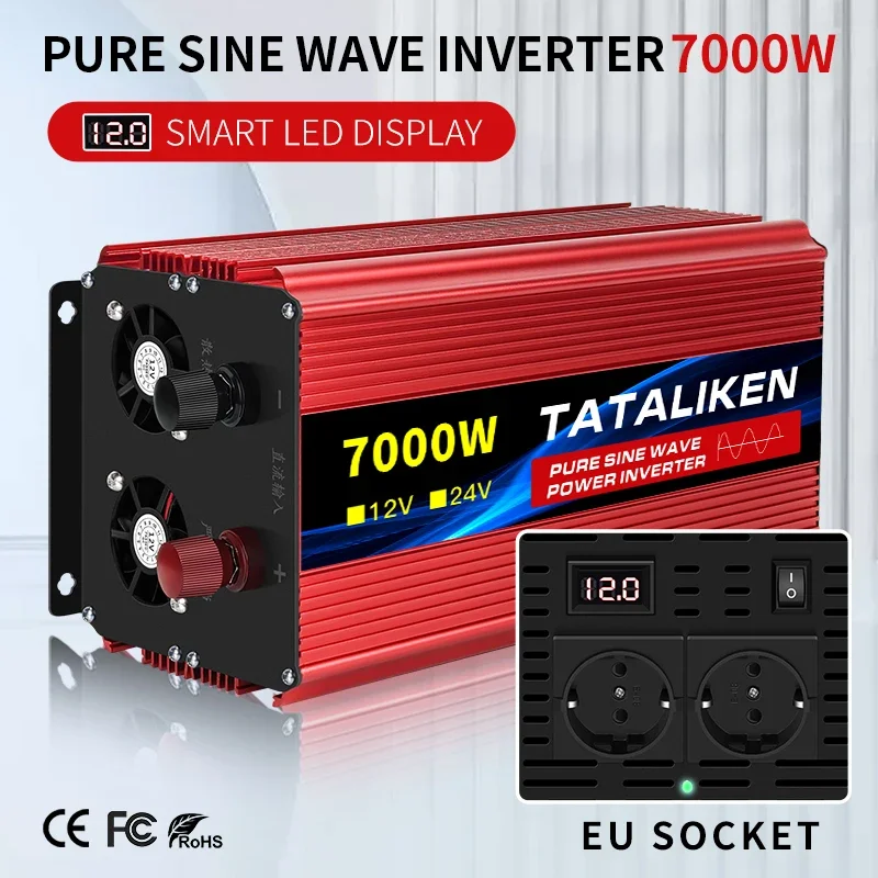 Pure sine wave inverter 8000W automotive power inverter DC 24V to AC 220V converter, with USB charger and intelligent LCD screen