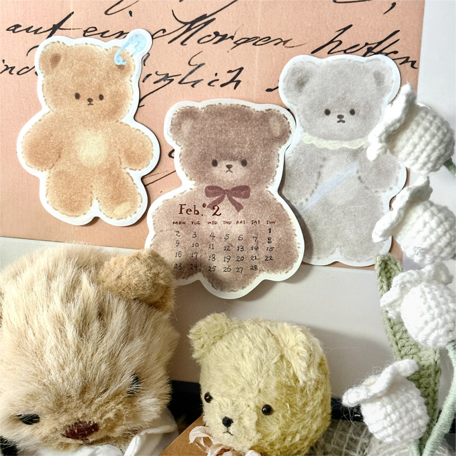 Cute Bear Printed Removable Self-Adhesive Memo Sticky Notes for Diaries Notebook Decor School Stationery Craft Writing Paper