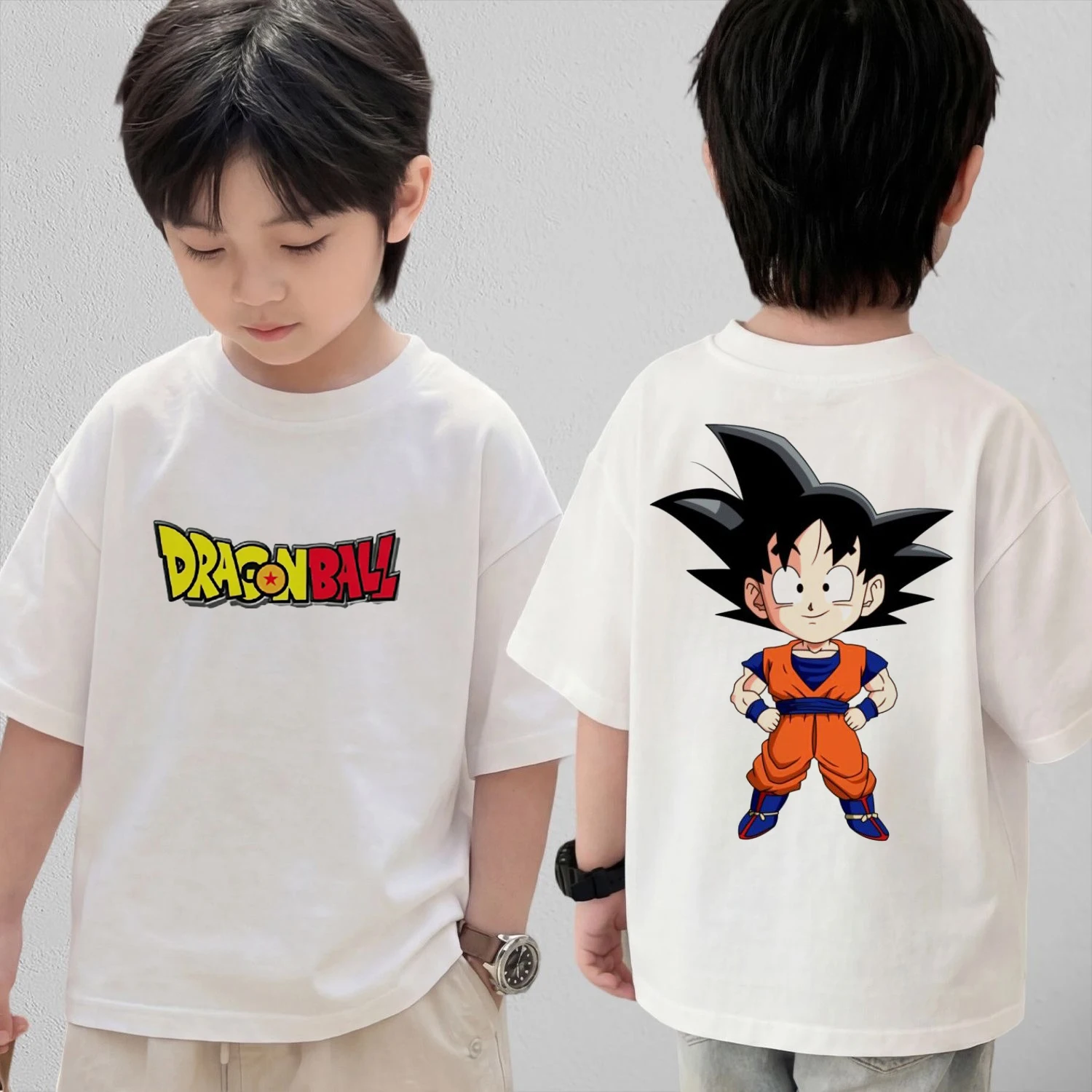 

Футболка для косплея в стиле аниме Dragon Ball, хлопковые топы с короткими рукавами, повседневная свободная футболка в стиле ретро для мужчин, женщин и детей, одинаковые комплекты для всей семьи