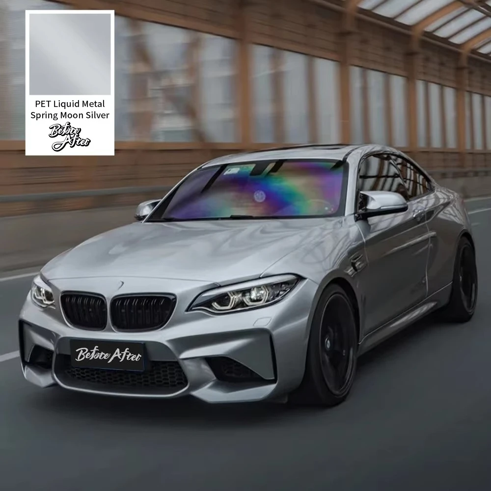 Air Free PET Liquid Metal Spring Moon Silver Vehicle Wraps Body Sticker Auto Wrapping Film Vinyl Automotrize Car Vinyl Wrap