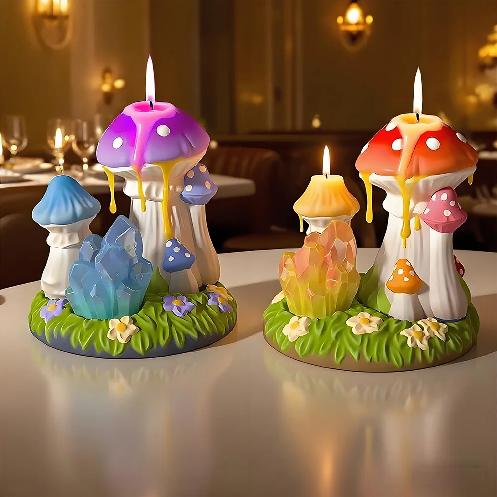 Three-dimensional Mushroom Crystal Cluster Candle Mold Diy Mushroom Micro Landscape Decoration Gift Set Diffuser Plaster Mold